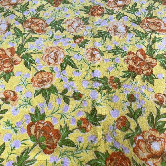 Chatham Acrylic Blanket Satin Edge Orange Yellow Floral Made USA Vintage 1970s - Picture 3 of 6